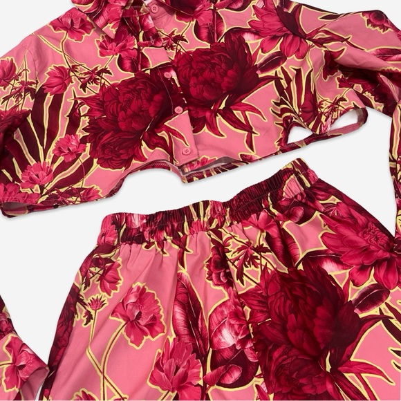 PLT Pink Floral Print Woven Cropped Shirt Short Set - Picture 2 of 8